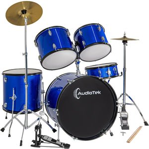 Bateria Musical Acustica 5 Piezas 22 Tambor Baquetas Audiotek