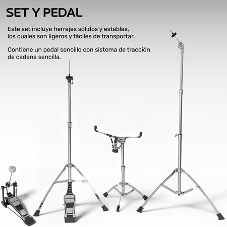 Bateria Musical Acustica 5 Piezas 22 Tambor Baquetas Audiotek