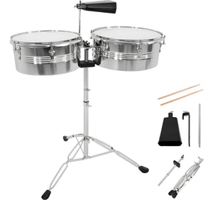 Timbales Vaso Largo 14 Y 15 Pulgadas Con Cencerro + Baquetas