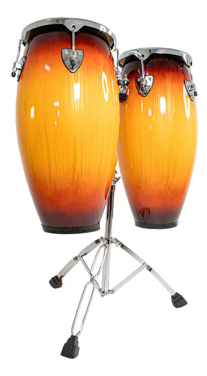Set Congas 11 Y 12 Pulgadas Con Soportes Parche De Cuero
