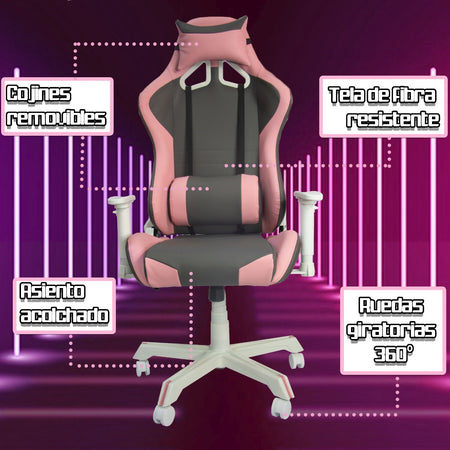 Silla Gamer Rosa Ergonómica Reclinable Calidad Premium