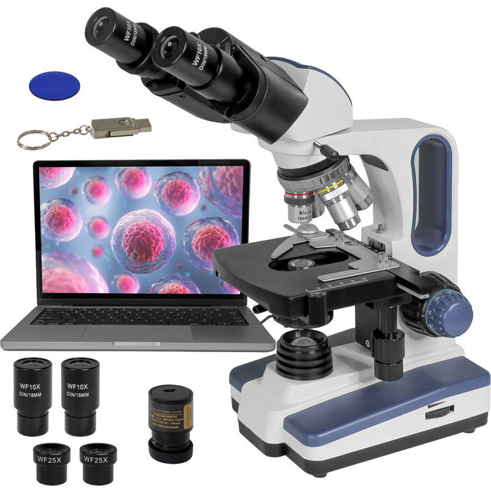 Microscopio Acromatico Binocular Camara 10x-100x Profesional Color Blanco