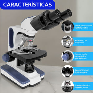 Microscopio Acromatico Binocular Camara 10x-100x Profesional Color Blanco