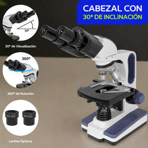 Microscopio Acromatico Binocular Camara 10x-100x Profesional Color Blanco