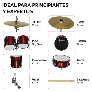Bateria Musical Acustica 5 Piezas 22 Tambor Baquetas