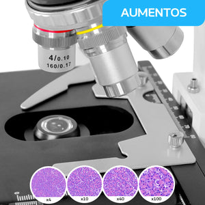 Microscopio Acromatico Binocular Camara 10x-100x Profesional Color Blanco