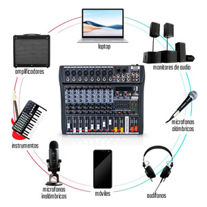 Consola Mezcladora 8 Canales Bluetooth Usb Estudio Sonido