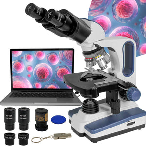 Microscopio Acromatico Binocular Camara 10x-100x Profesional Color Blanco