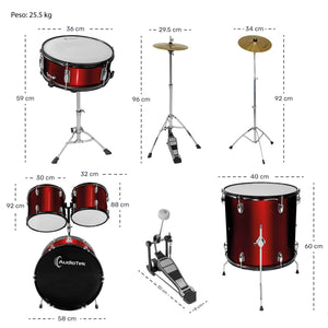 Bateria Musical Acustica 5 Piezas 22 Tambor Baquetas