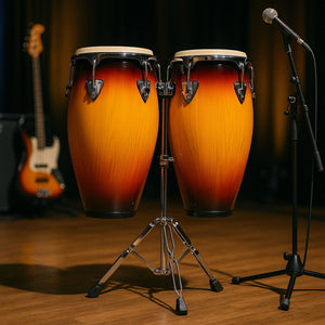 Set Congas 11 Y 12 Pulgadas Con Soportes Parche De Cuero