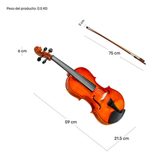 Violín Acústico 4/4 Incluye Arco, Brea y Estuche Color Madera