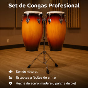 Set Congas 11 Y 12 Pulgadas Con Soportes Parche De Cuero