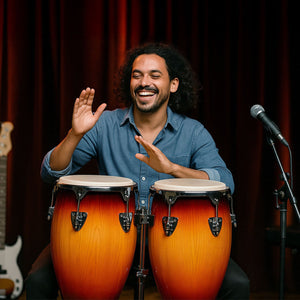 Set Congas 11 Y 12 Pulgadas Con Soportes Parche De Cuero