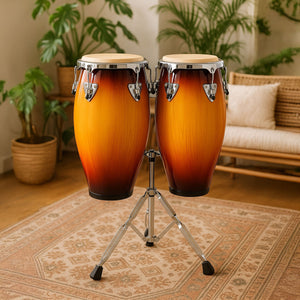 Set Congas 11 Y 12 Pulgadas Con Soportes Parche De Cuero