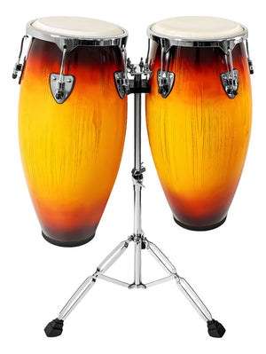 Set Congas 11 Y 12 Pulgadas Con Soportes Parche De Cuero