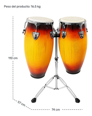 Set Congas 11 Y 12 Pulgadas Con Soportes Parche De Cuero