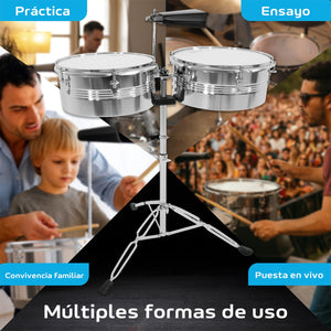 Timbales Vaso Largo 14 Y 15 Pulgadas Con Cencerro + Baquetas