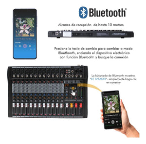 Consola Mezcladora 12 Canales Bluetooth Usb Estudio Sonido