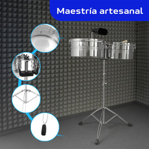 Timbales Vaso Largo 14 Y 15 Pulgadas Con Cencerro + Baquetas