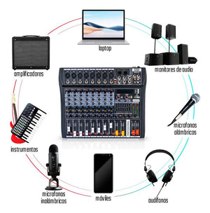 Consola Mezcladora 8 Canales Bluetooth Usb Estudio Sonido