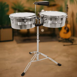 Timbales Vaso Largo 14 Y 15 Pulgadas Con Cencerro + Baquetas