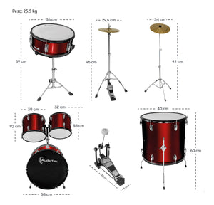 Bateria Musical Acustica 5 Piezas 22 Tambor Baquetas