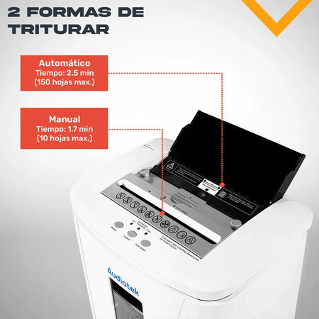 Trituradora Papel Automático 150 Hojas Corte Cruzado P-4 Color Blanco