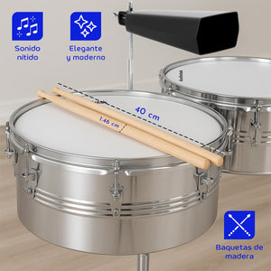 Timbales Vaso Largo 14 Y 15 Pulgadas Con Cencerro + Baquetas