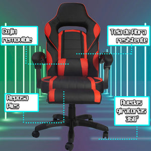 Silla Gamer Ergonómica Reclinable con Reposa Pies