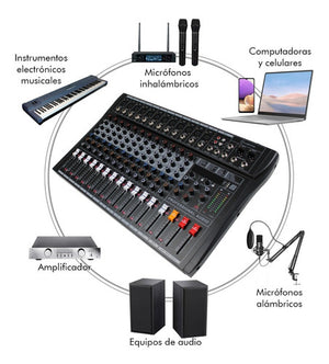 Consola Mezcladora 12 Canales Bluetooth Usb Estudio Sonido